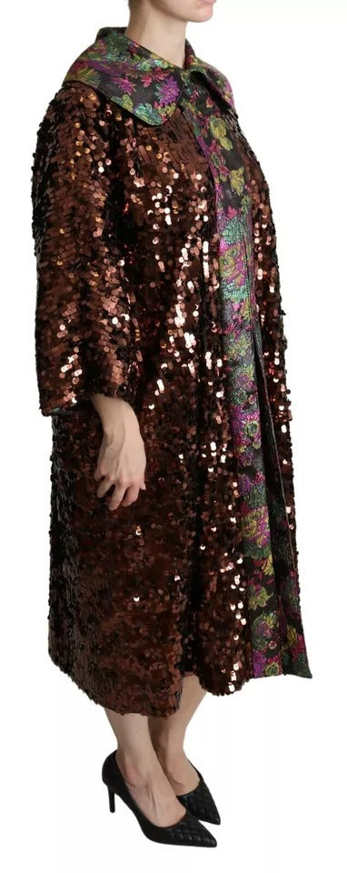 Dolce & Gabbana - Dolce & Gabbana Multicolor Sequined Long Coat Jaquard Jacket - JKT2699 - 40 - Ask Me Wear