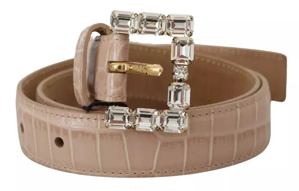 Dolce &amp; Gabbana Sample Sale | Dolce &amp; Gabbana Beige Leather Crystal Buckle Women Belt - | Designer outlet