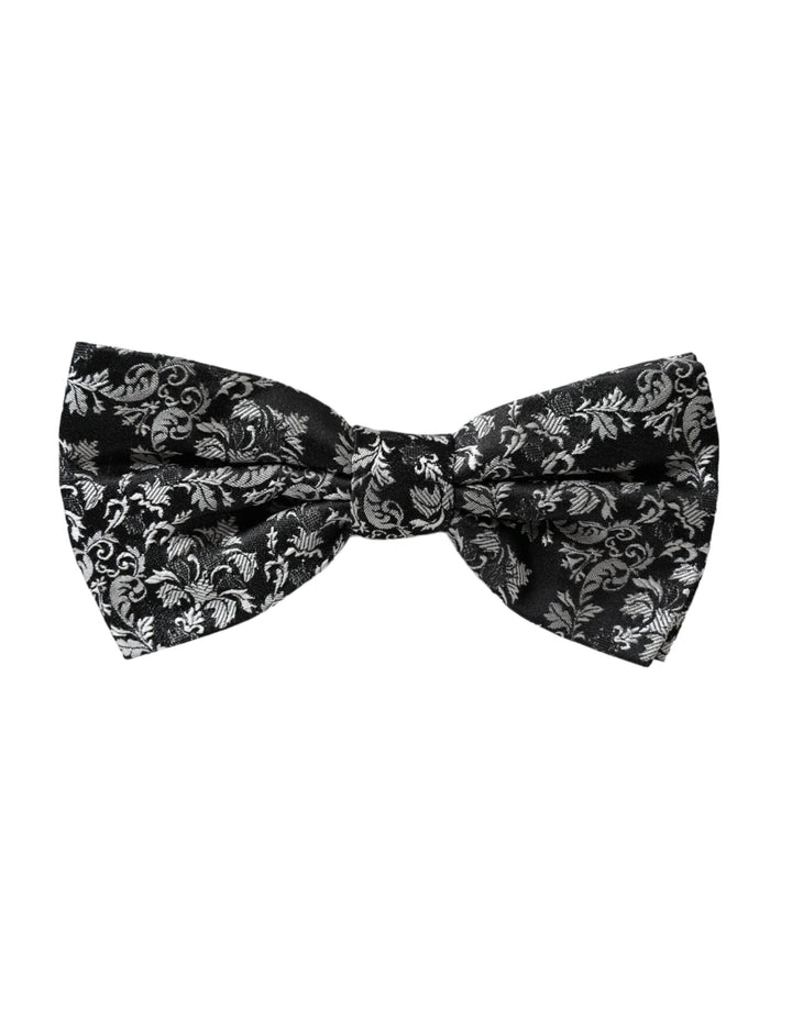 Dolce & Gabbana Black Floral Silk Adjustable Neck Men Bow Tie