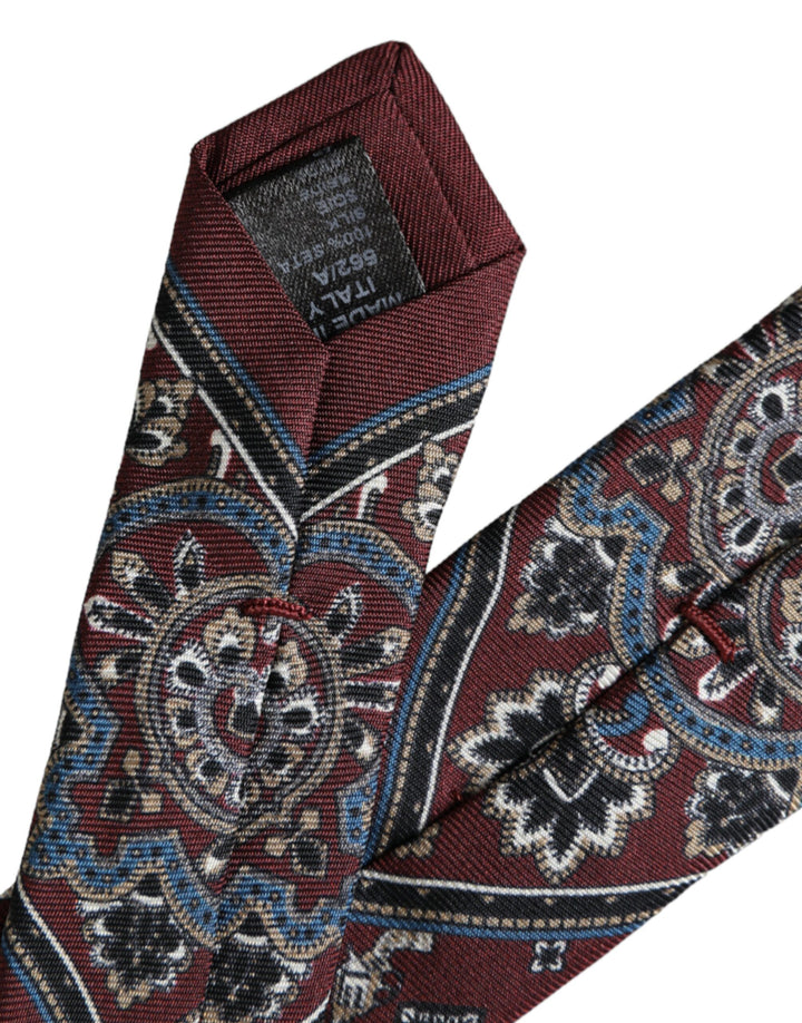 Dolce & Gabbana Bordeaux Printed 100% Silk Adjustable Men Tie