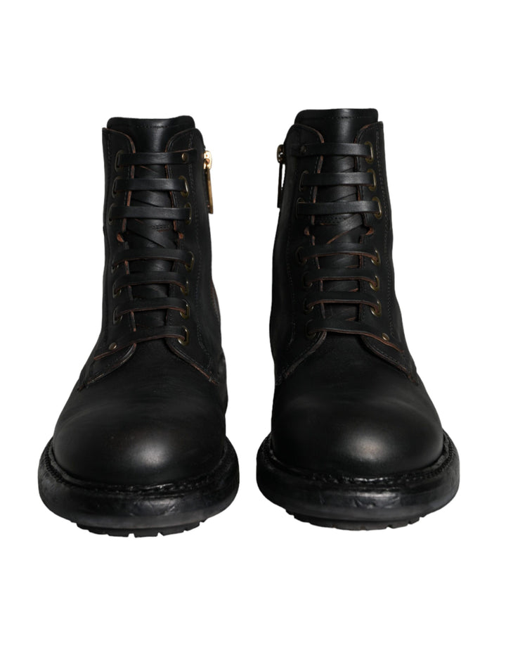 Dolce &amp; Gabbana Sample Sale Dolce &amp; Gabbana Black Lace Up Mid Calf Boots Men Shoes - | Designer outlet