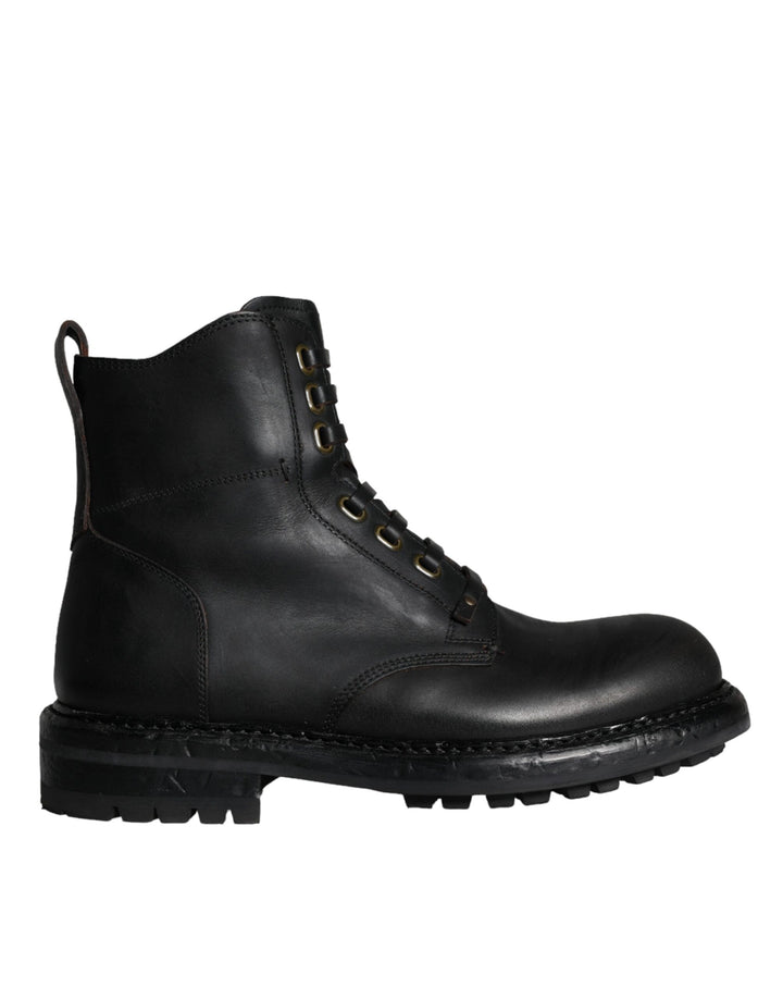 Dolce &amp; Gabbana Sample Sale Dolce &amp; Gabbana Black Lace Up Mid Calf Boots Men Shoes - | Designer outlet