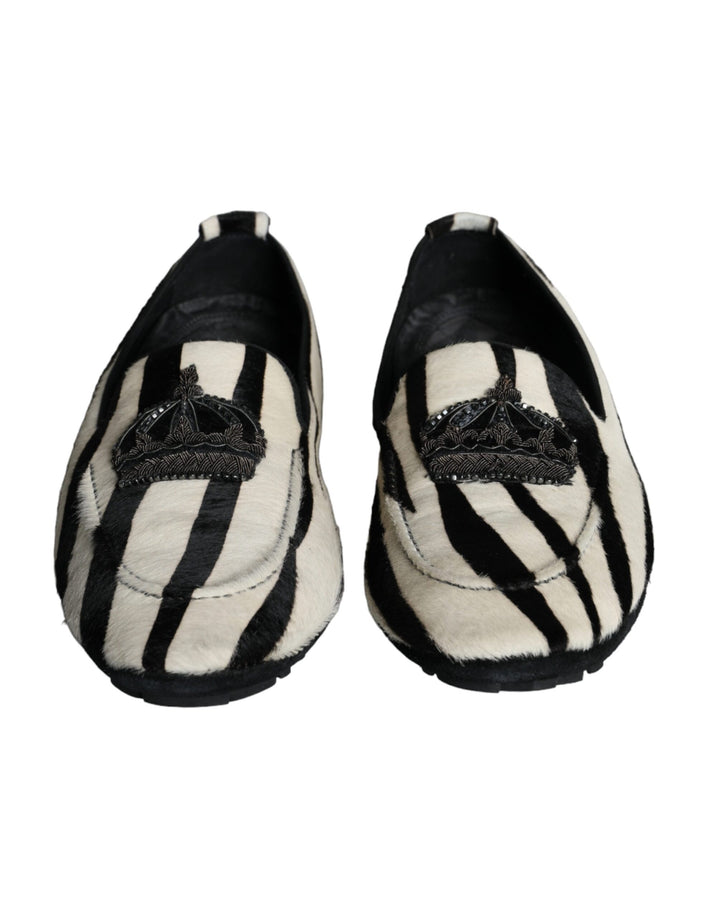 Dolce &amp; Gabbana Sample Sale Dolce &amp; Gabbana Black White Calf Fur Slip On Loafers Men Shoes - | Designer outlet