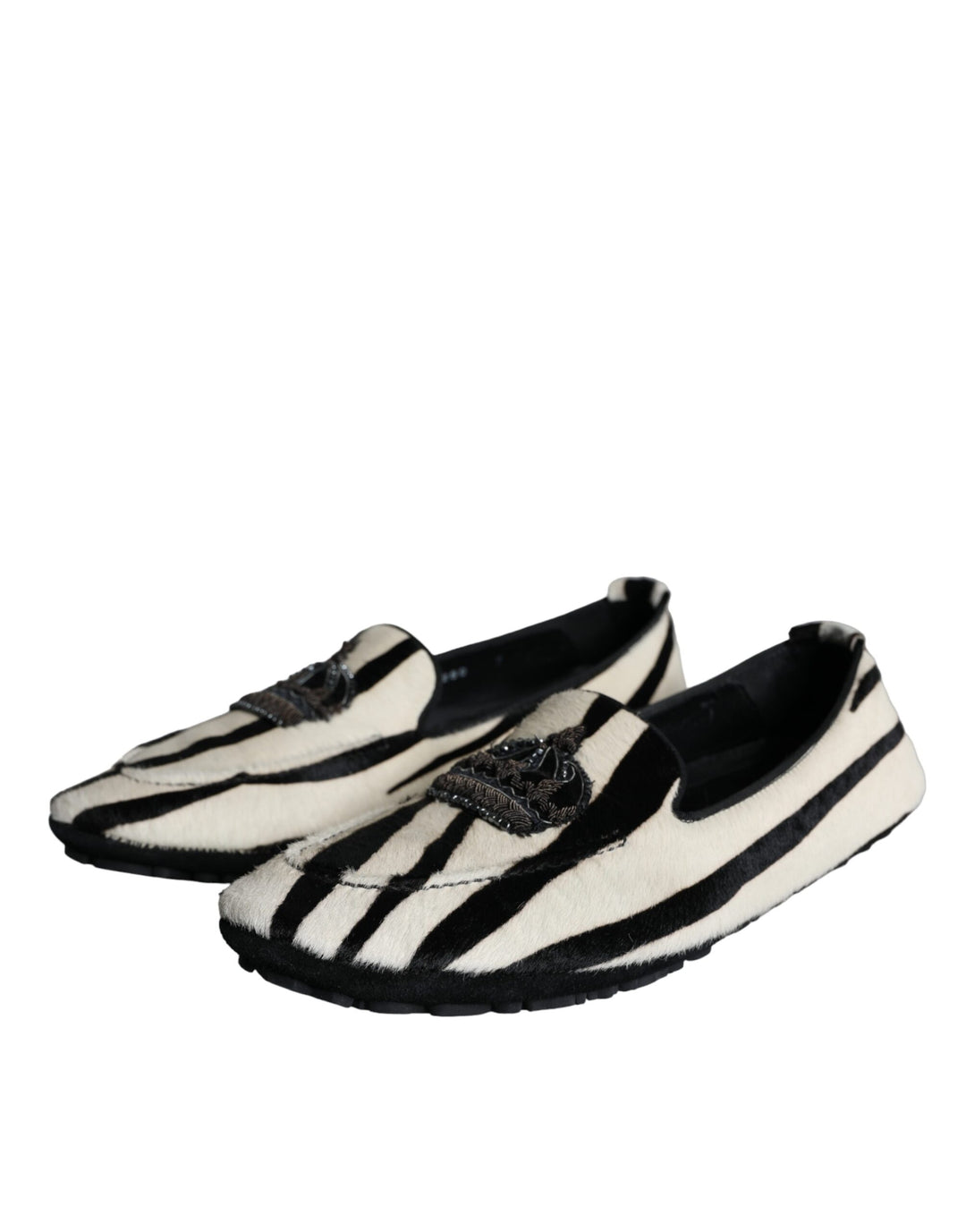 Dolce &amp; Gabbana Sample Sale Dolce &amp; Gabbana Black White Calf Fur Slip On Loafers Men Shoes - | Designer outlet