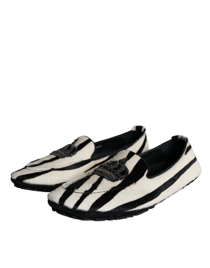 Dolce &amp; Gabbana Sample Sale Dolce &amp; Gabbana Black White Calf Fur Slip On Loafers Men Shoes - | Designer outlet