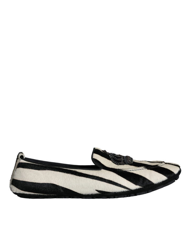 Dolce &amp; Gabbana Sample Sale Dolce &amp; Gabbana Black White Calf Fur Slip On Loafers Men Shoes - | Designer outlet