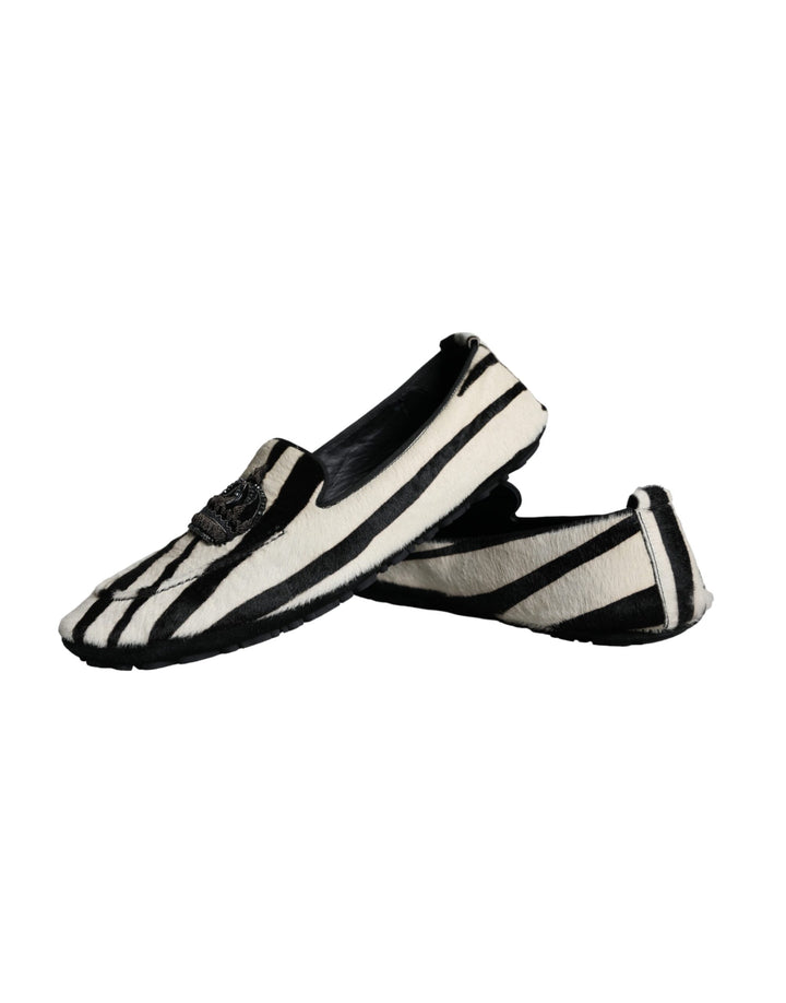 Dolce &amp; Gabbana Sample Sale Dolce &amp; Gabbana Black White Calf Fur Slip On Loafers Men Shoes - | Designer outlet