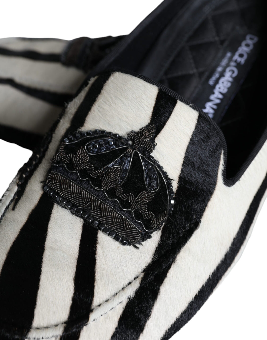 Dolce &amp; Gabbana Sample Sale Dolce &amp; Gabbana Black White Calf Fur Slip On Loafers Men Shoes - | Designer outlet