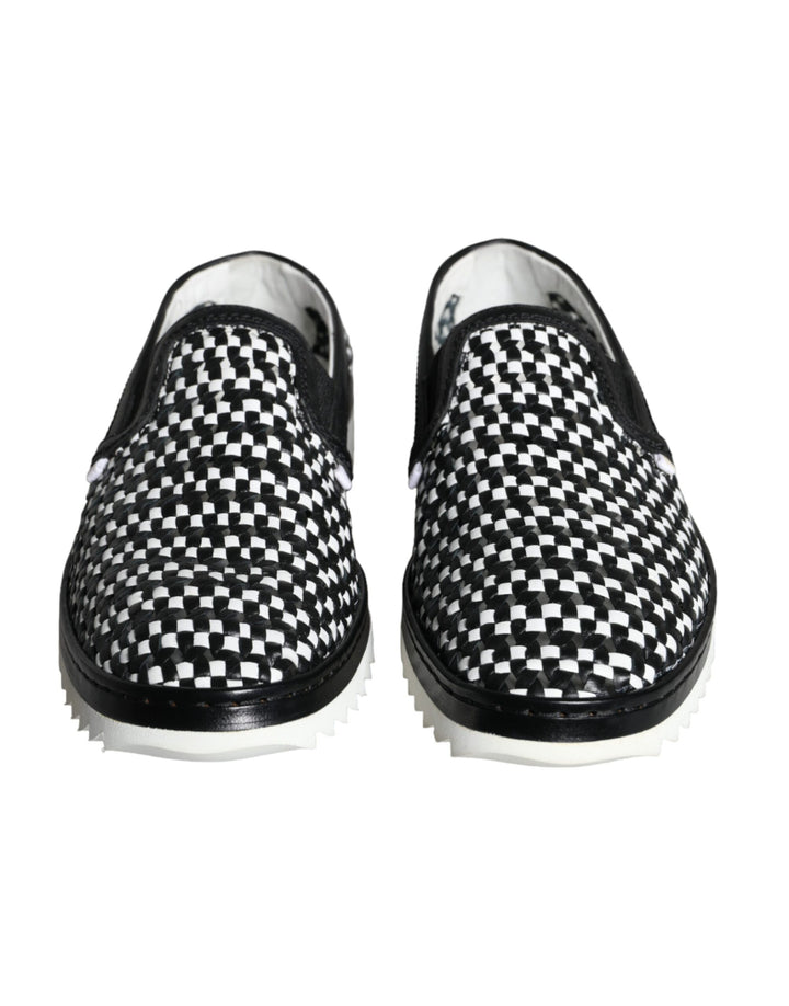 Dolce &amp; Gabbana Sample Sale Dolce &amp; Gabbana Black White Weaved Slip On Men Loafers Shoes - | Designer outlet