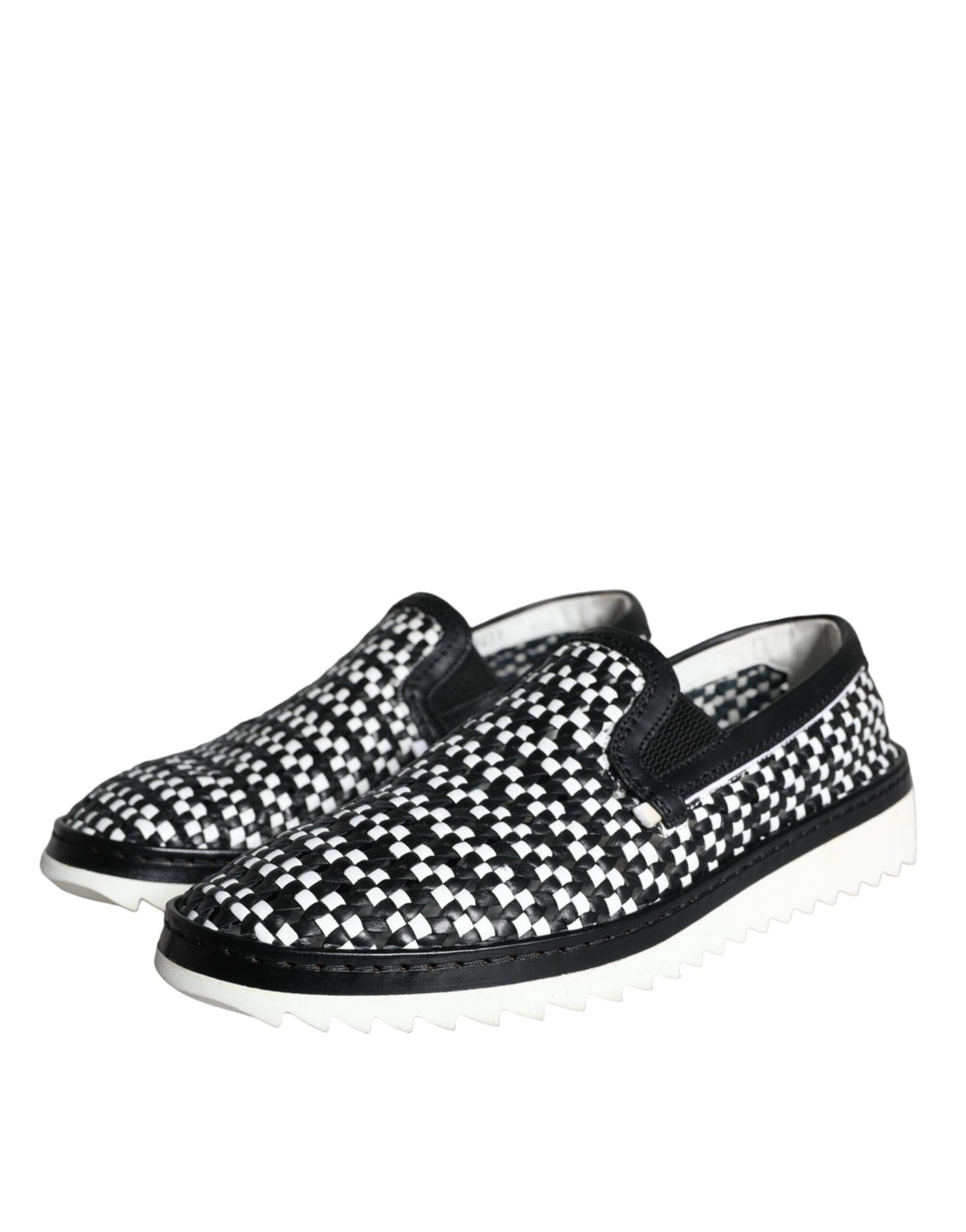 Dolce &amp; Gabbana Sample Sale Dolce &amp; Gabbana Black White Weaved Slip On Men Loafers Shoes - | Designer outlet