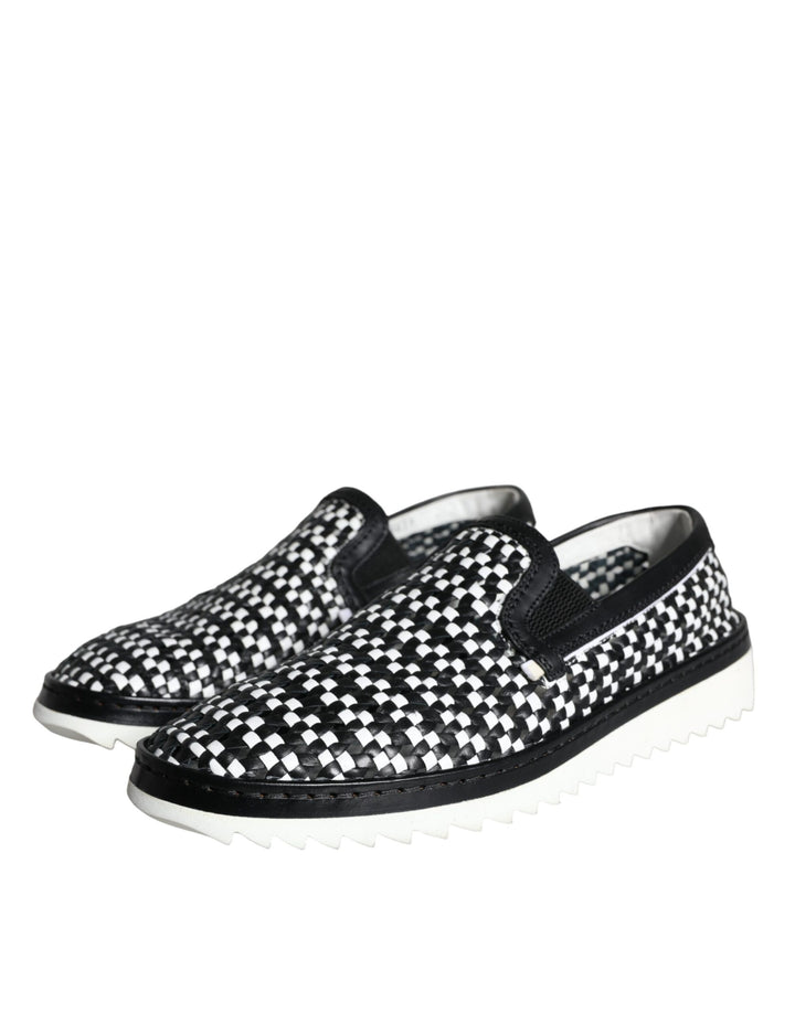 Dolce &amp; Gabbana Sample Sale Dolce &amp; Gabbana Black White Weaved Slip On Men Loafers Shoes - | Designer outlet