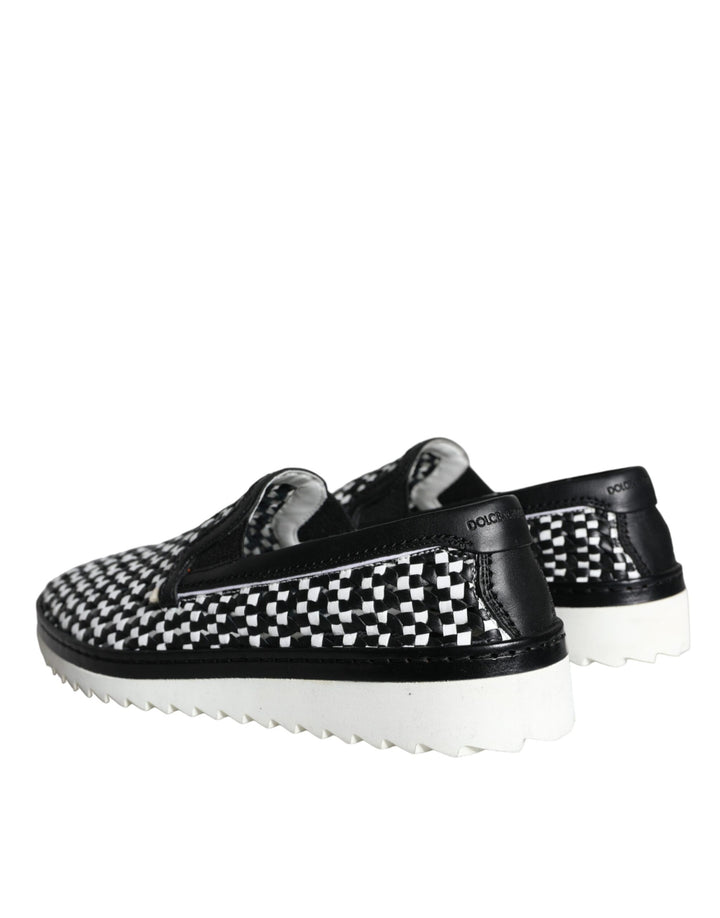 Dolce &amp; Gabbana Sample Sale Dolce &amp; Gabbana Black White Weaved Slip On Men Loafers Shoes - | Designer outlet
