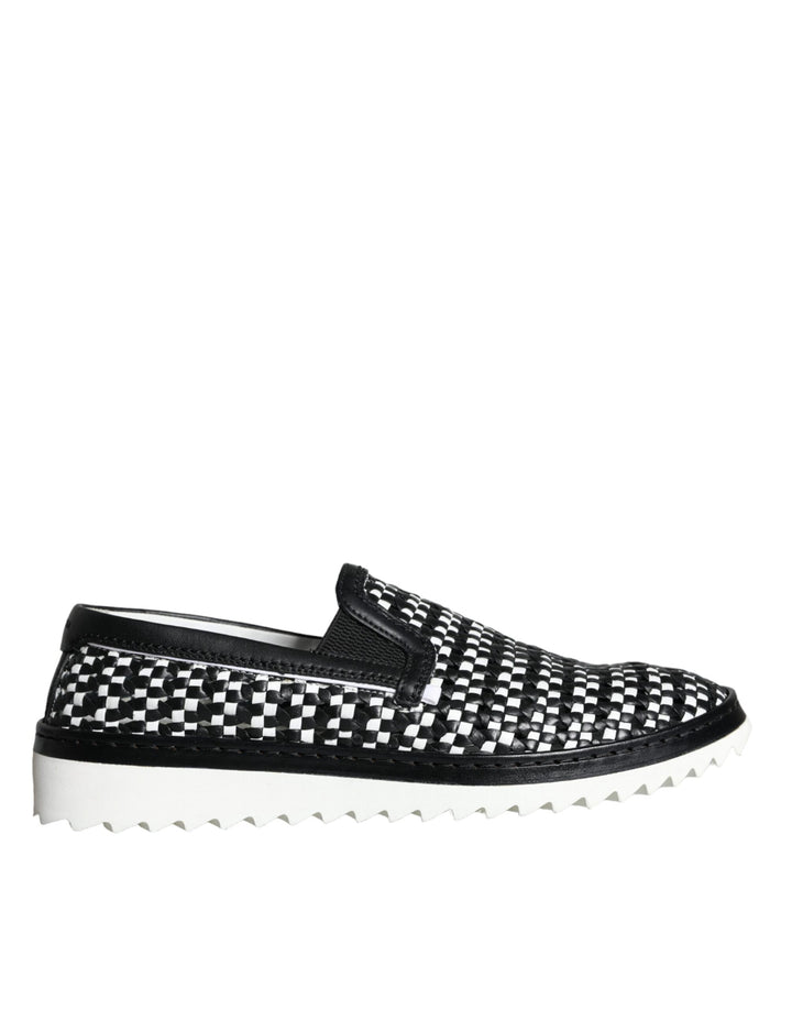 Dolce &amp; Gabbana Sample Sale Dolce &amp; Gabbana Black White Weaved Slip On Men Loafers Shoes - | Designer outlet