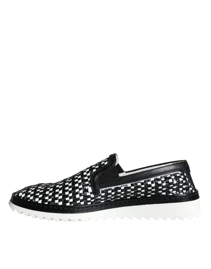 Dolce &amp; Gabbana Sample Sale Dolce &amp; Gabbana Black White Weaved Slip On Men Loafers Shoes - | Designer outlet