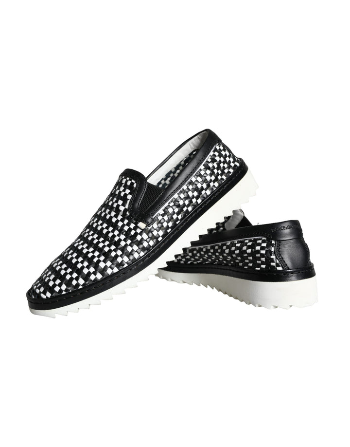 Dolce &amp; Gabbana Sample Sale Dolce &amp; Gabbana Black White Weaved Slip On Men Loafers Shoes - | Designer outlet