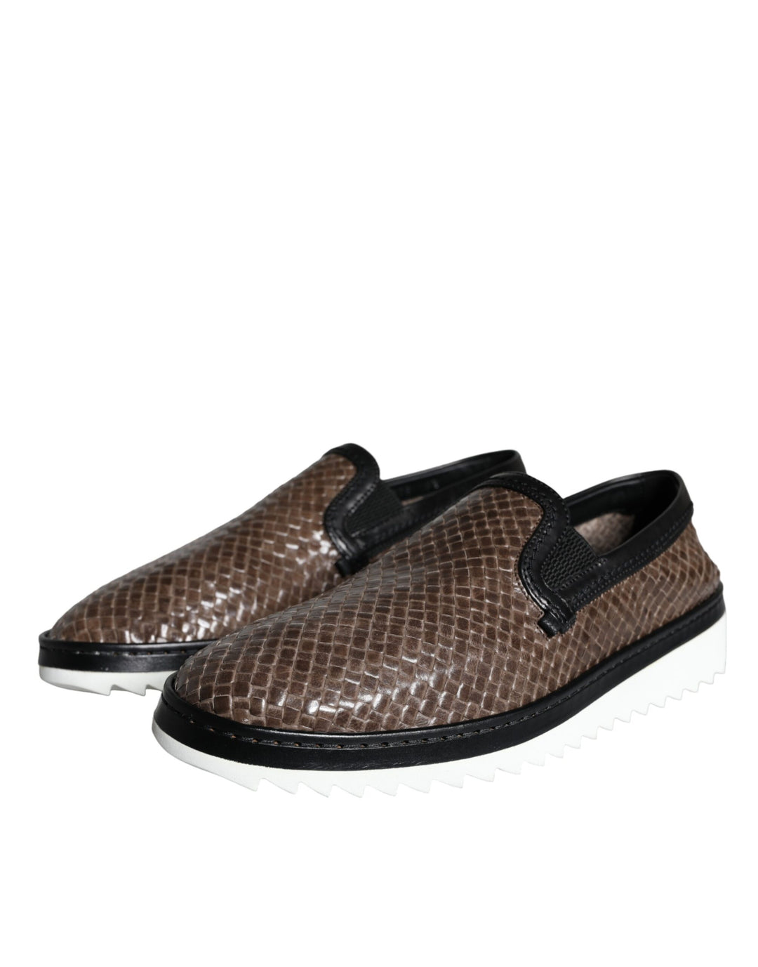 Dolce &amp; Gabbana Sample Sale Dolce &amp; Gabbana Brown Black Leather Weaved Men Loafers Shoes - | Designer outlet