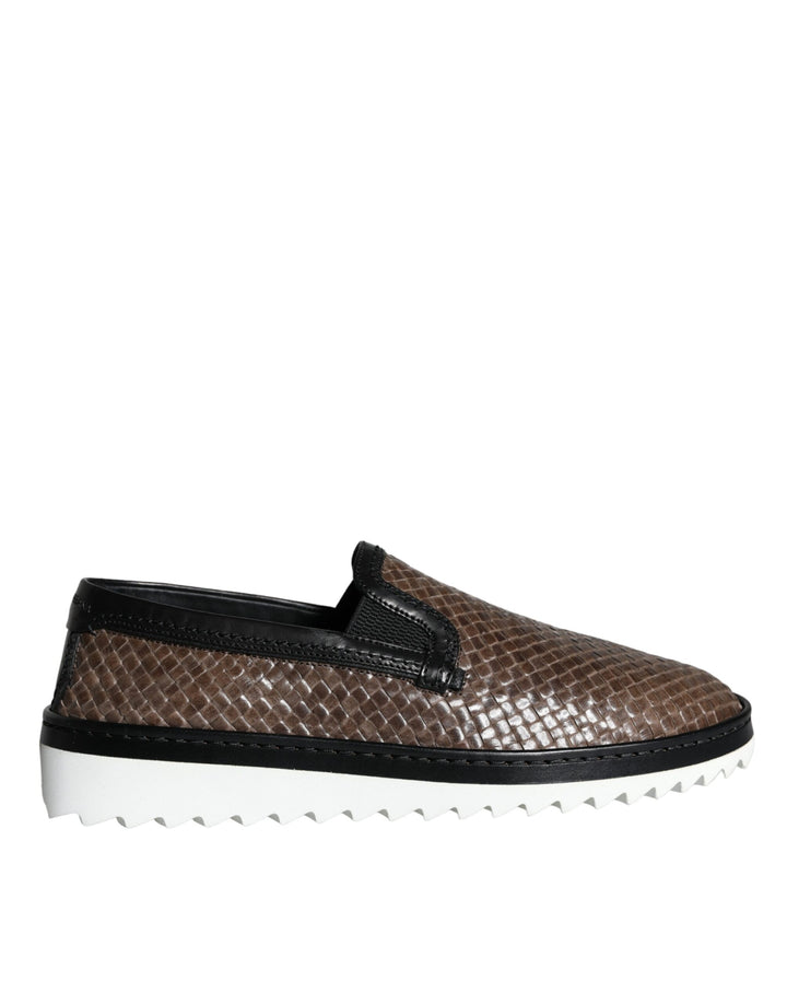 Dolce &amp; Gabbana Sample Sale Dolce &amp; Gabbana Brown Black Leather Weaved Men Loafers Shoes - | Designer outlet