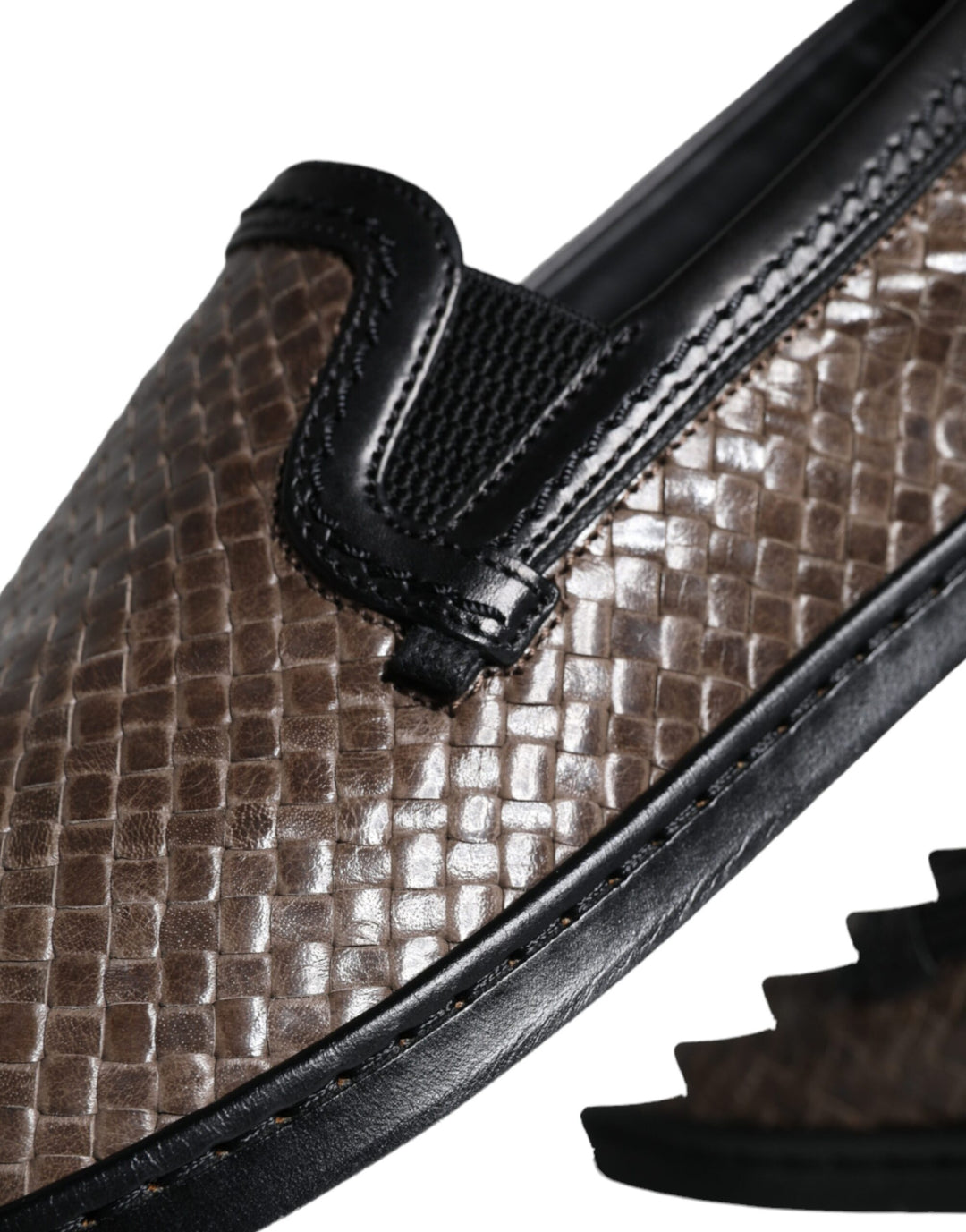 Dolce &amp; Gabbana Sample Sale Dolce &amp; Gabbana Brown Black Leather Weaved Men Loafers Shoes - | Designer outlet