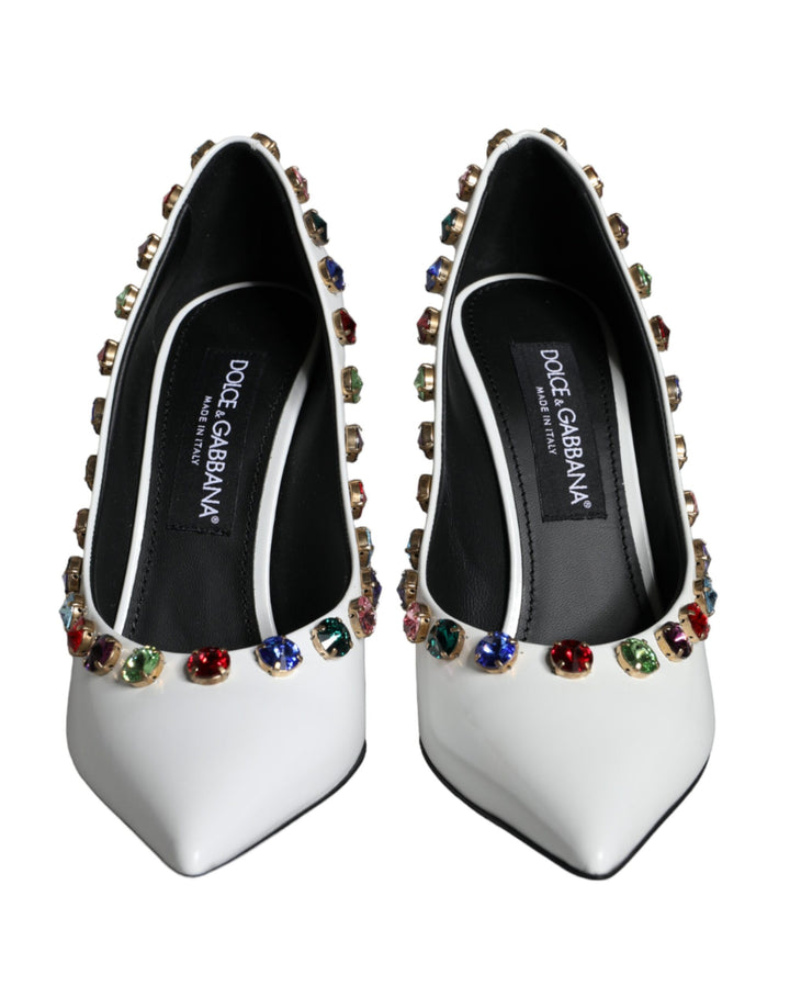 Dolce & Gabbana White Crystal Leather High Heels Pumps Shoes