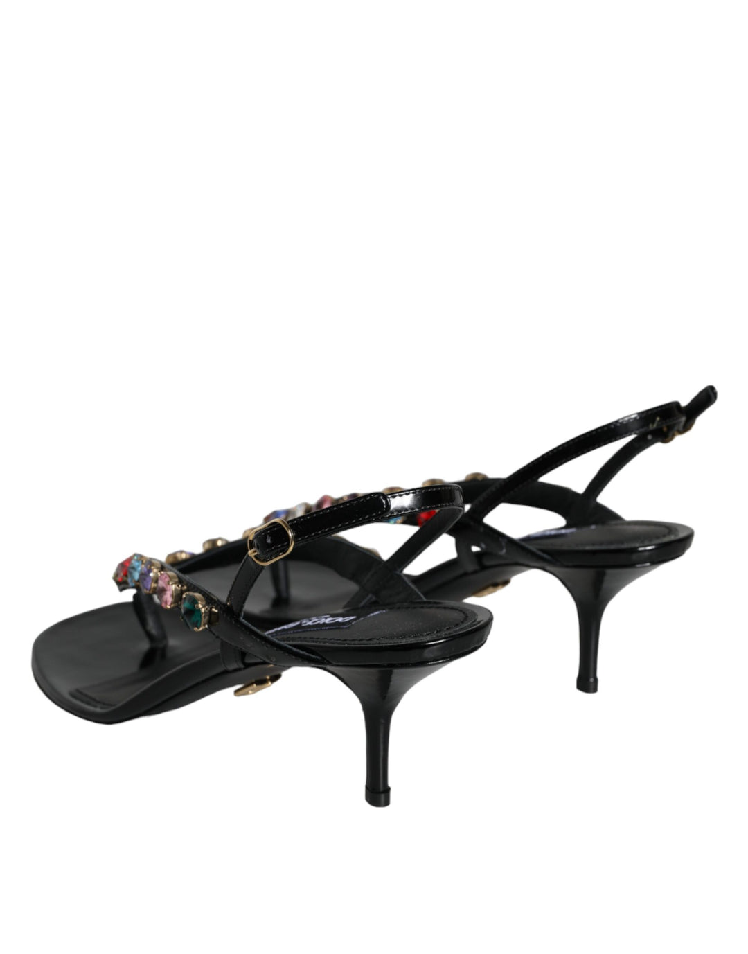 Dolce & Gabbana Black Leather Crystal Slingback Sandals Shoes