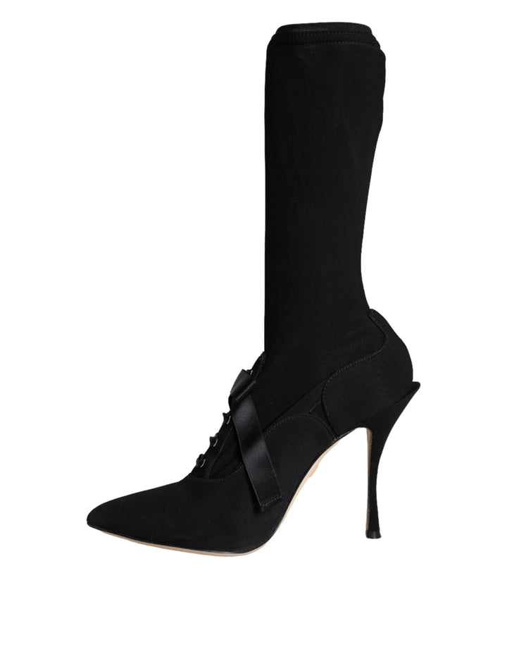 Dolce & Gabbana Black Stiletto Heels Mid Calf Boots Shoes