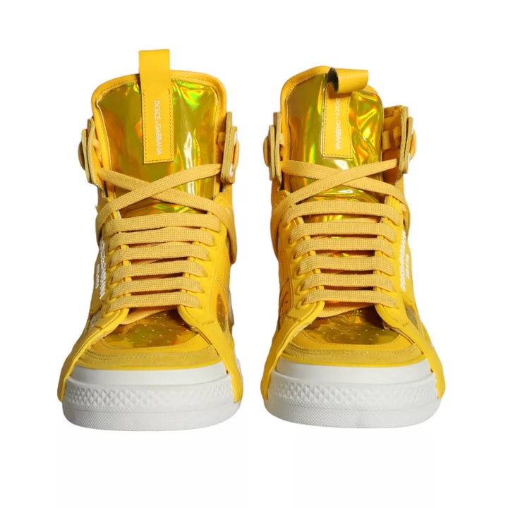 Dolce & Gabbana Yellow White Leather High Top Sneakers Shoes