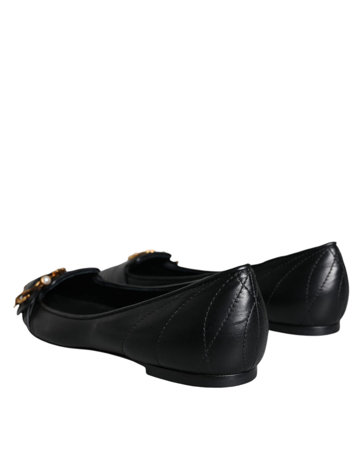 Dolce & Gabbana Black Devotion Leather Pointy Flats Shoes