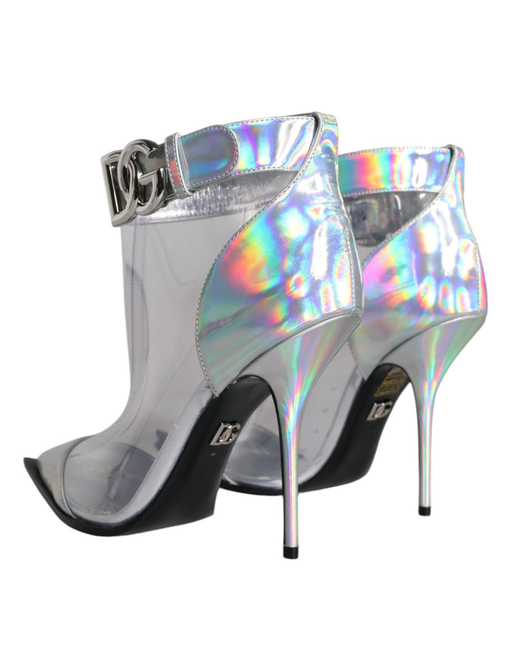 Dolce & Gabbana Silver Iridescent PVC Pointed Short Boots Shoes