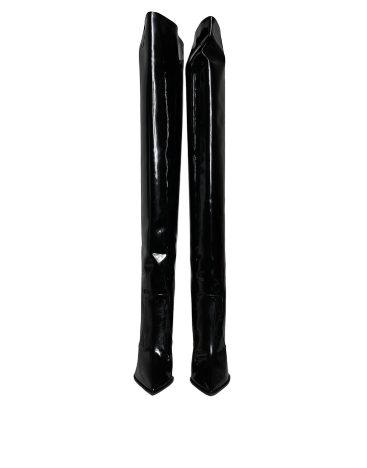 Dolce &amp; Gabbana Sample Sale Dolce &amp; Gabbana Black Patent Leather Knee High Boots Shoes - | Designer outlet