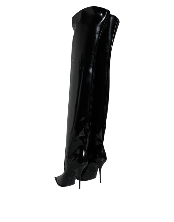 Dolce &amp; Gabbana Sample Sale Dolce &amp; Gabbana Black Patent Leather Knee High Boots Shoes - | Designer outlet