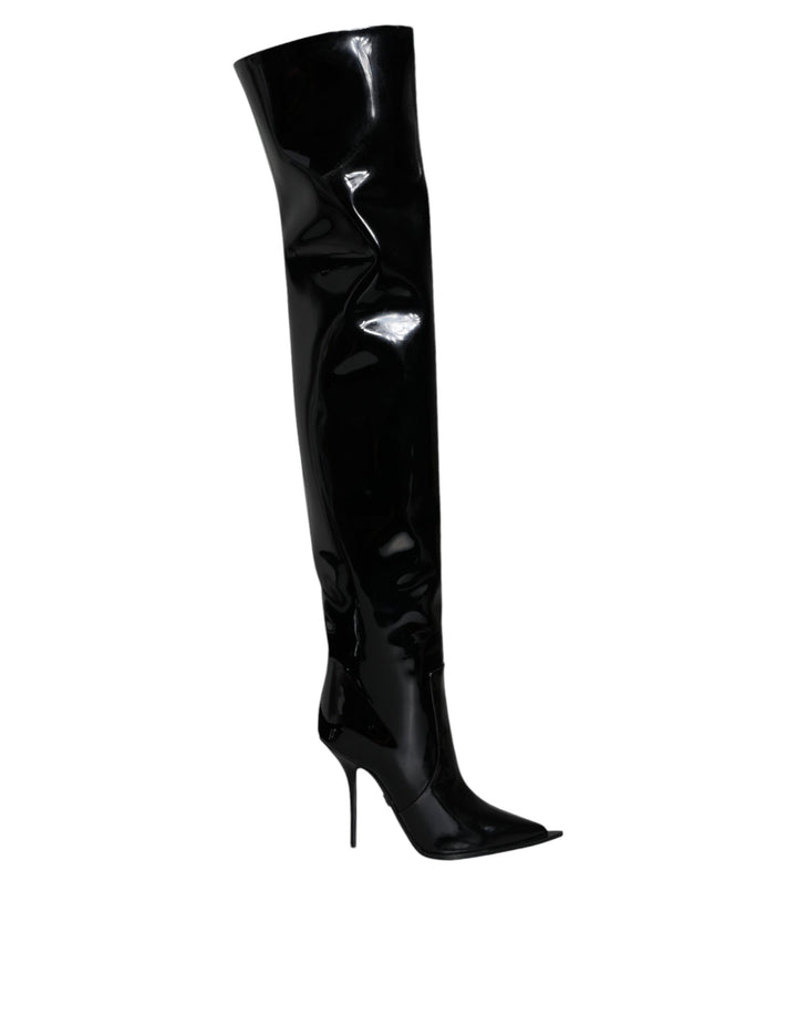 Dolce &amp; Gabbana Sample Sale Dolce &amp; Gabbana Black Patent Leather Knee High Boots Shoes - | Designer outlet
