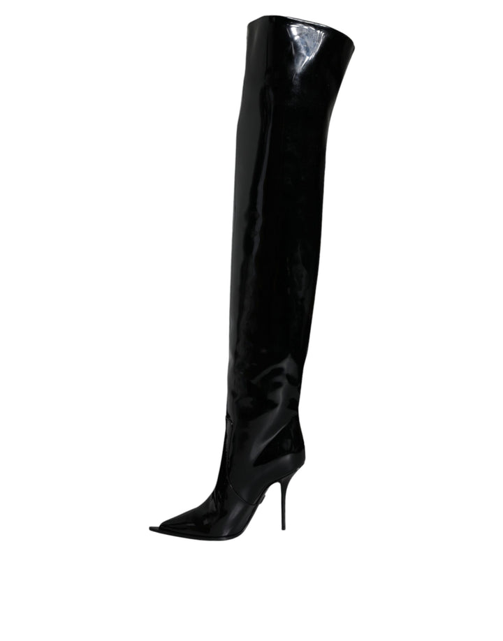 Dolce &amp; Gabbana Sample Sale Dolce &amp; Gabbana Black Patent Leather Knee High Boots Shoes - | Designer outlet