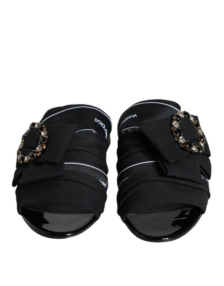 Dolce & Gabbana Black White Crystal Slides Sandals Shoes