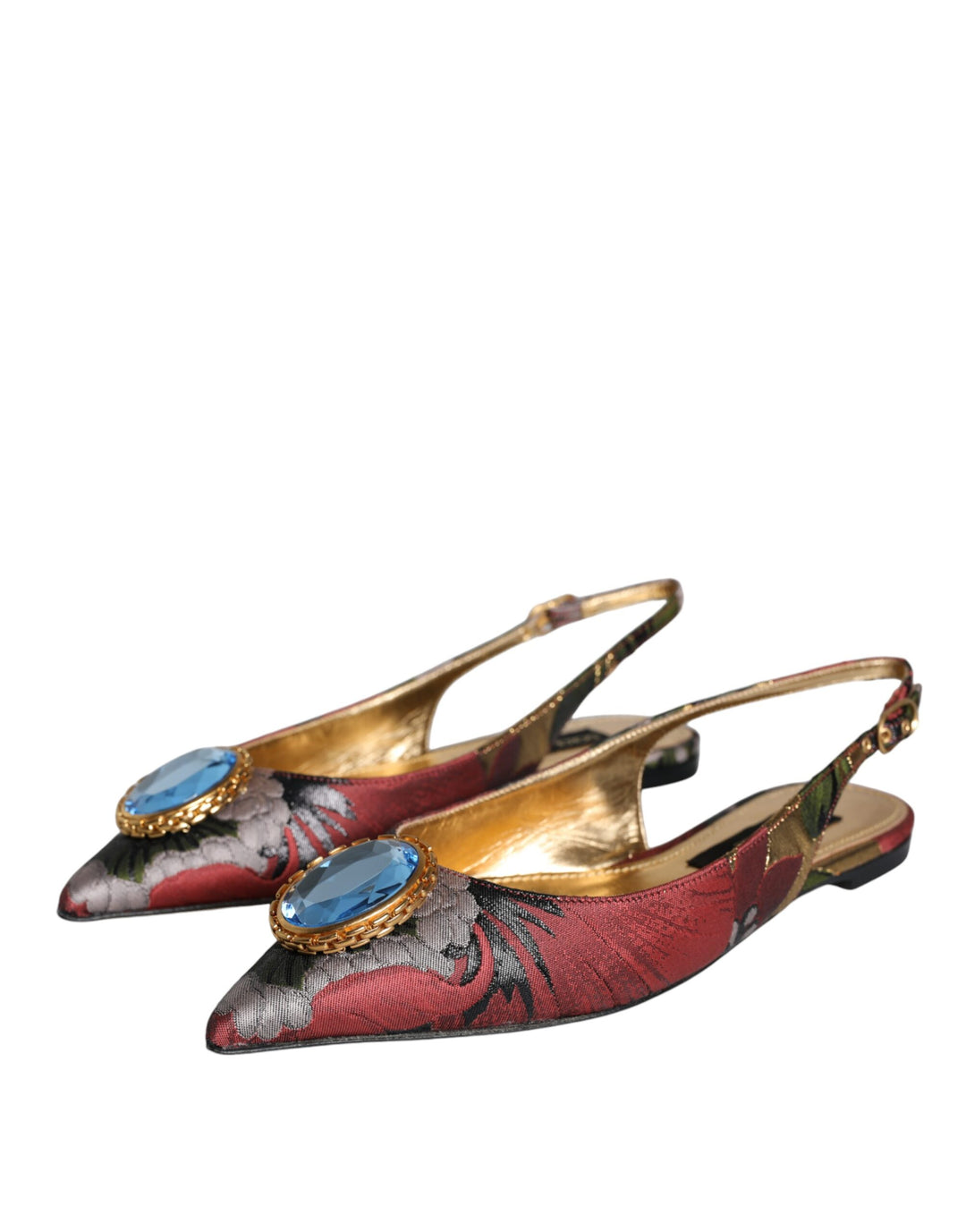 Dolce & Gabbana Multicolor Jacquard Crystal Flats Slingback Shoes