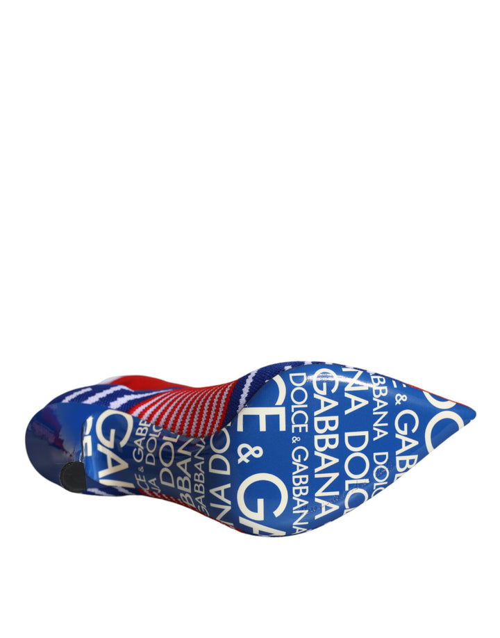 Dolce & Gabbana Red Blue Stretch Sock Style Ankle Boots Logo Shoes