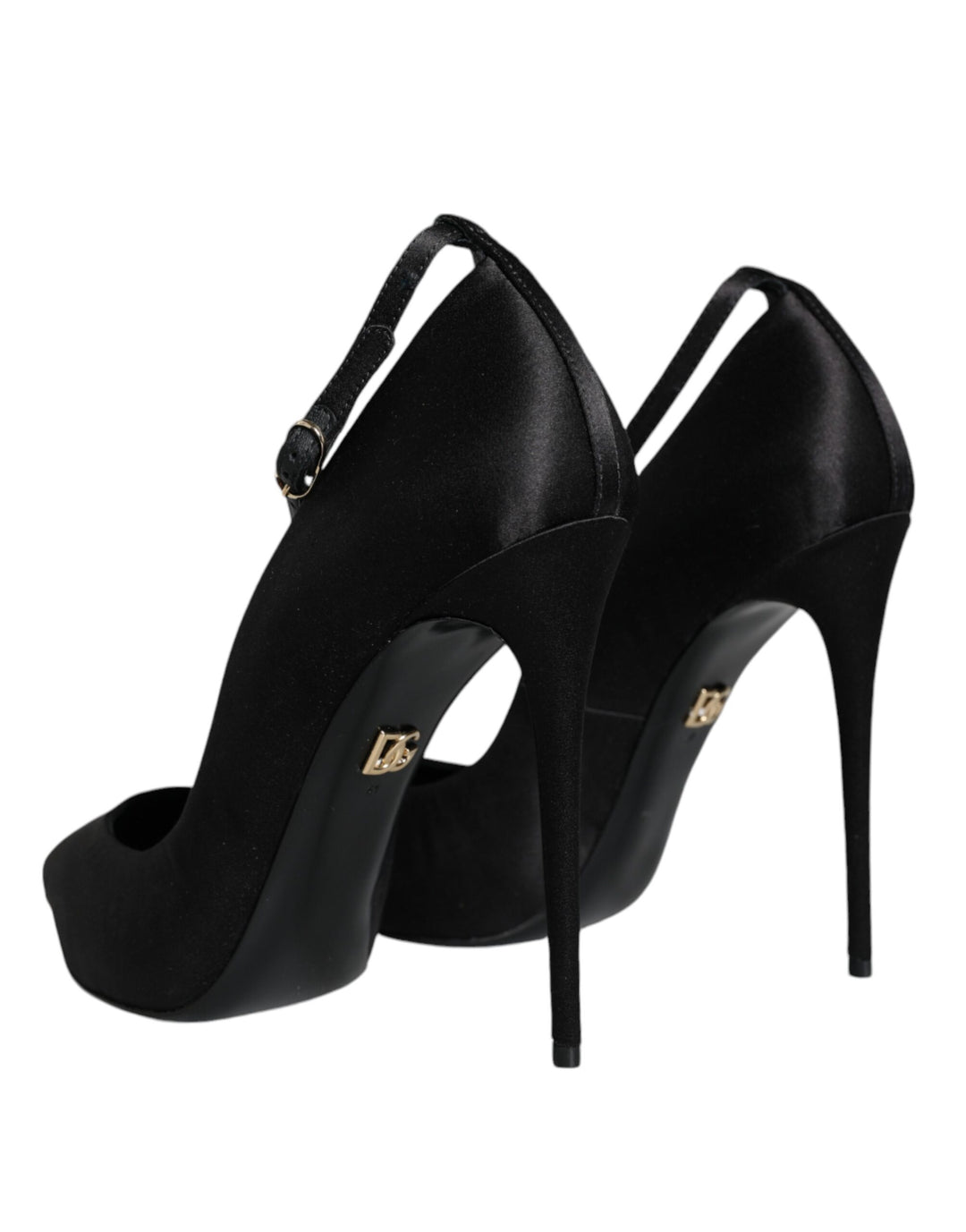 Dolce & Gabbana Black Satin Ankle Strap Heels Pumps Shoes