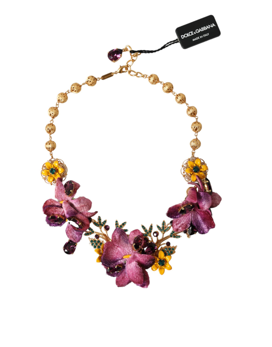 Dolce & Gabbana - Dolce & Gabbana Gold Brass Mix Fiori Flowers Crystal Chain Necklace - SMYK10112 - Ask Me Wear