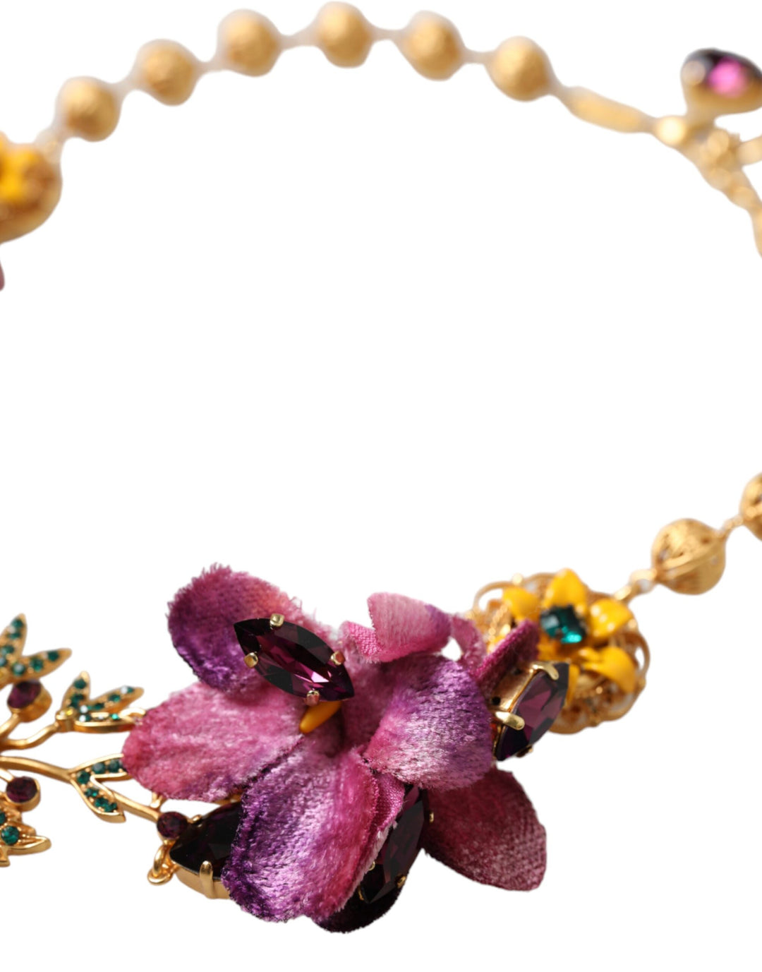 Dolce & Gabbana - Dolce & Gabbana Gold Brass Mix Fiori Flowers Crystal Chain Necklace - SMYK10112 - Ask Me Wear