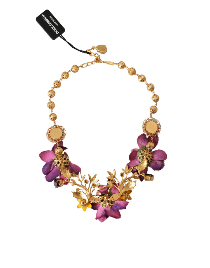 Dolce & Gabbana - Dolce & Gabbana Gold Brass Mix Fiori Flowers Crystal Chain Necklace - SMYK10112 - Ask Me Wear