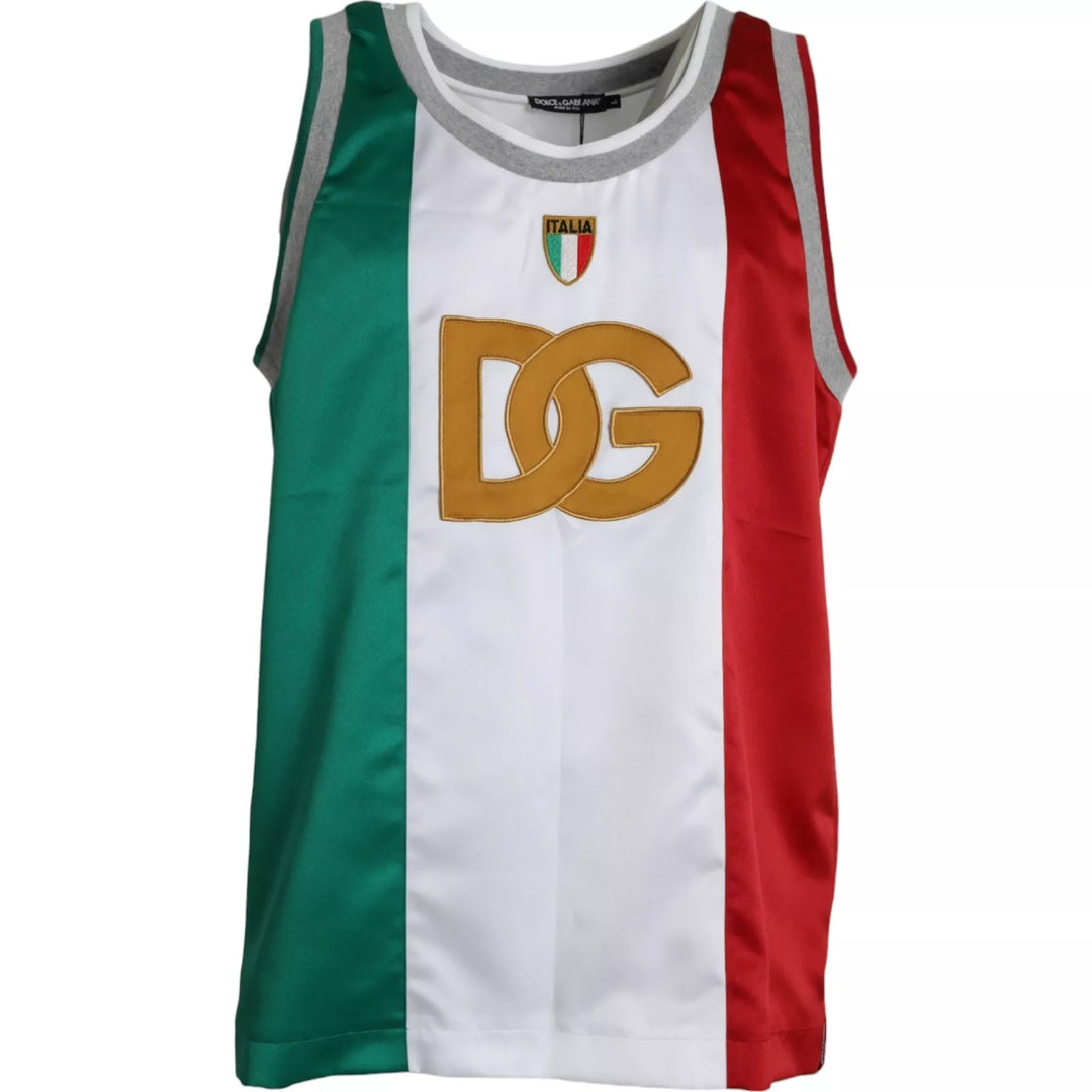 Dolce &amp; Gabbana White Green Sleeveless Top Italian Flag Basket T-shirt by Dolce &amp; Gabbana outlet now on sale