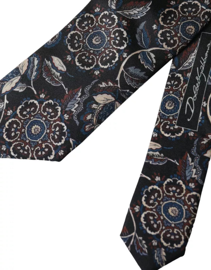 Dolce & Gabbana Black Floral Pattern Silk Adjustable Men Tie