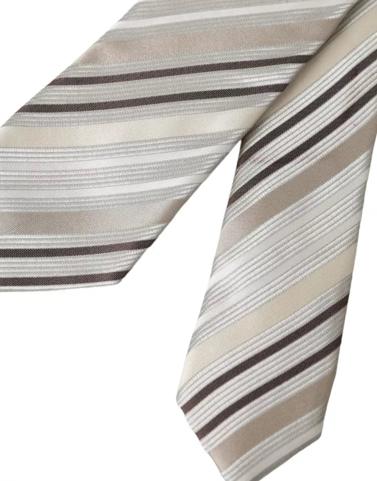 Dolce & Gabbana Beige Stripes Fantasy Silk Adjustable Men Tie