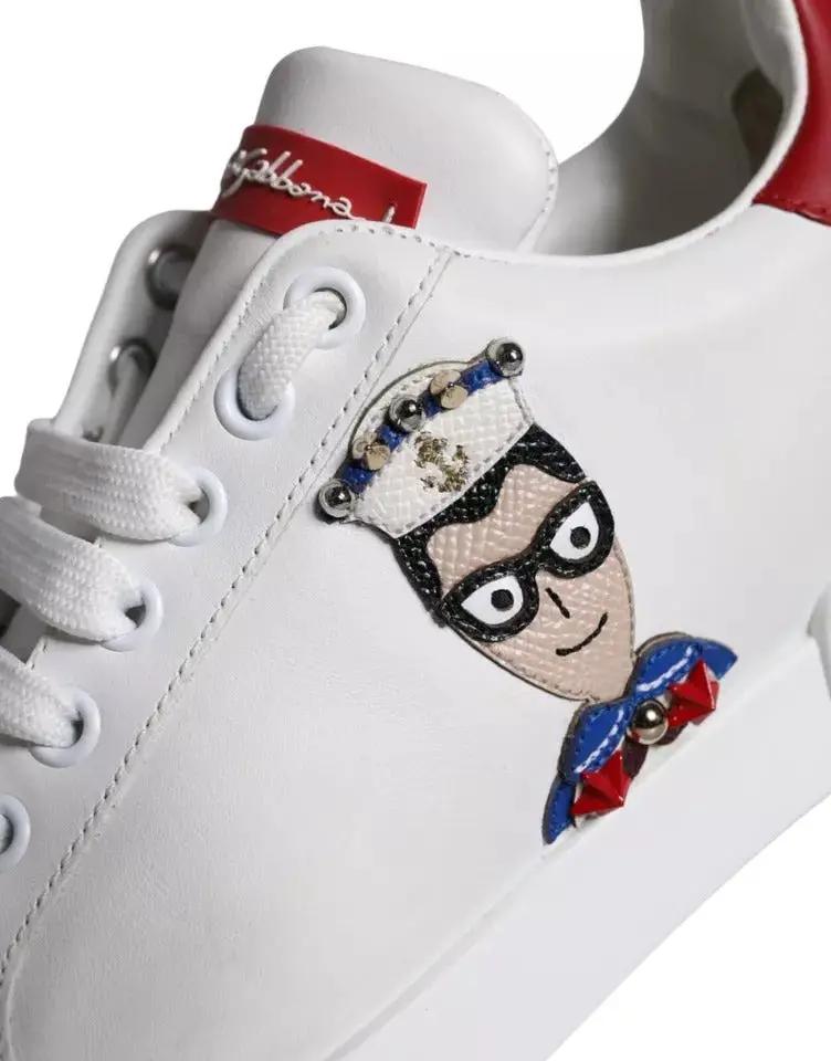 Dolce & Gabbana Sample Sale | Dolce & Gabbana White Patch Calfskin Nappa Portofino Sneakers Shoes - | Designer outlet
