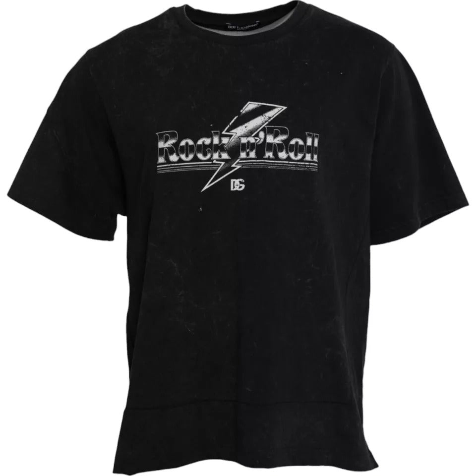 Dolce &amp; Gabbana Sample Sale Dolce &amp; Gabbana Black Graphic Print Cotton Crew Neck T-shirt - | Designer outlet