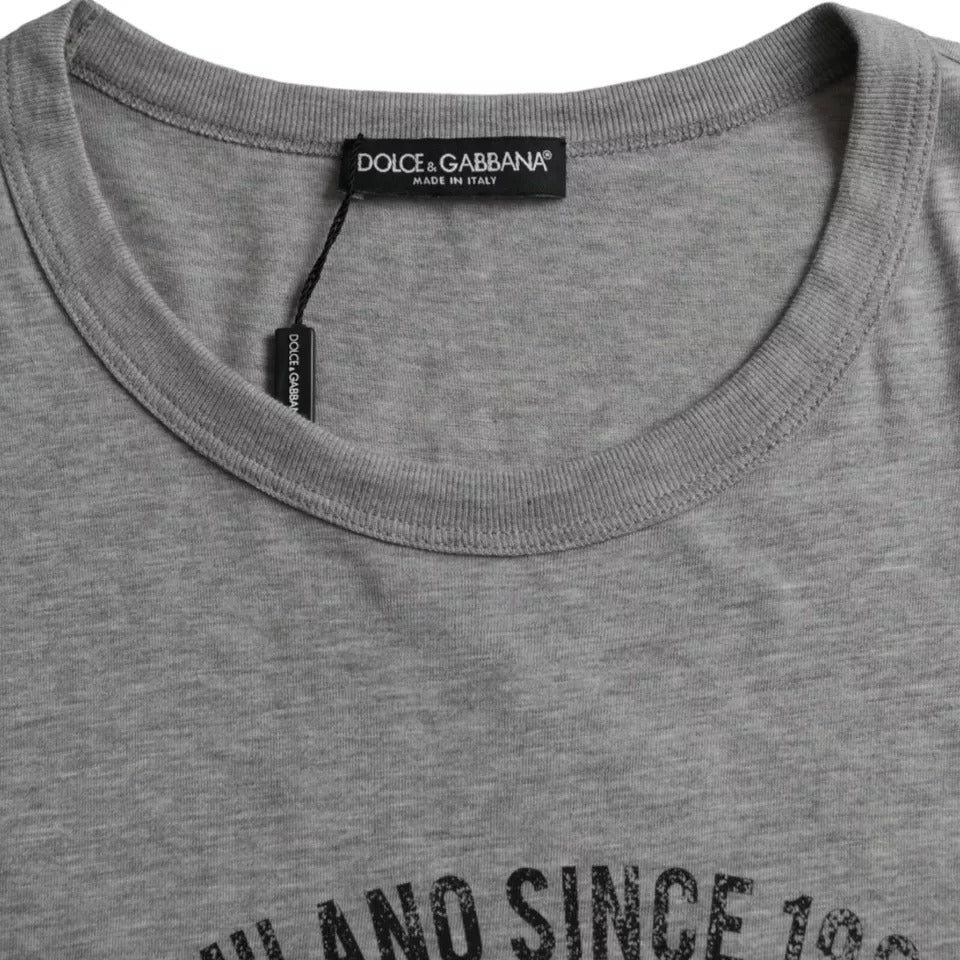 Dolce &amp; Gabbana Sample Sale Dolce &amp; Gabbana Gray Graphic Print Cotton Round Neck T-shirt - | Designer outlet