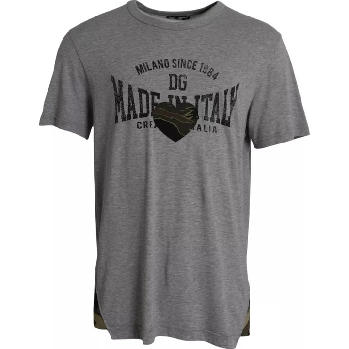 Dolce &amp; Gabbana Sample Sale Dolce &amp; Gabbana Gray Graphic Print Cotton Round Neck T-shirt - | Designer outlet