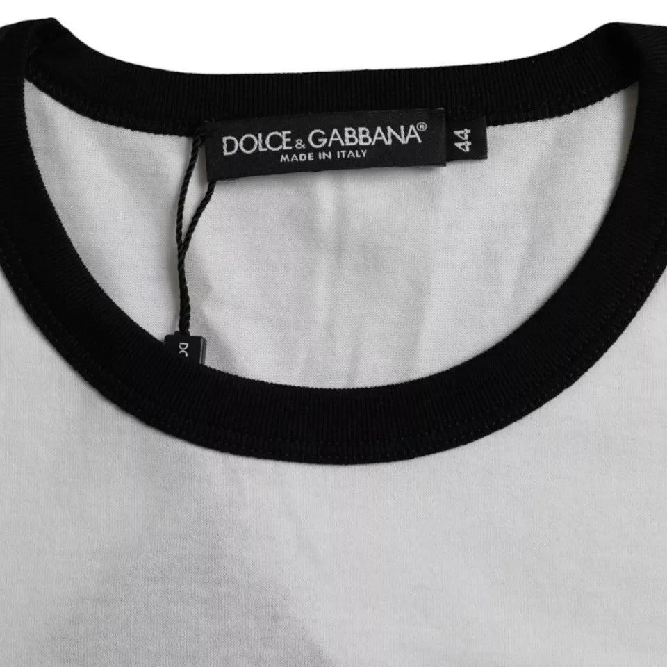 Dolce &amp; Gabbana Black White Jazz Print Cotton Short Sleeves T-shirt by Dolce &amp; Gabbana outlet now on sale