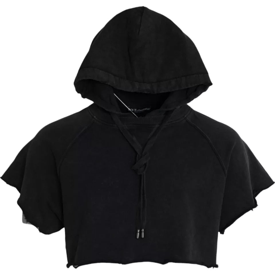 Dolce &amp; Gabbana Sample Sale Dolce &amp; Gabbana Black Cotton Hooded Short Sleeves Cropped T-shirt - | Designer outlet