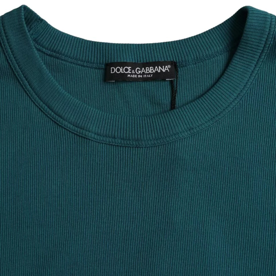 Dolce &amp; Gabbana Sample Sale Dolce &amp; Gabbana Blue Green Cotton Round Neck Short Sleeves T-shirt - | Designer outlet