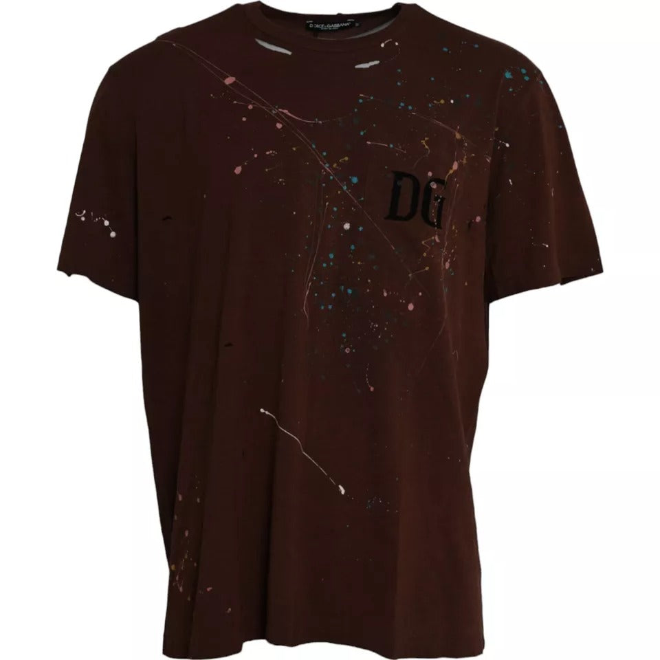 Dolce &amp; Gabbana Brown Color Splash Cotton Crew Neck T-shirt by Dolce &amp; Gabbana outlet now on sale